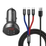 Chargeur de voiture Baseus avec écran 24W + câble USB 3 en 1 Baseus Three Primary Colors 1,2m