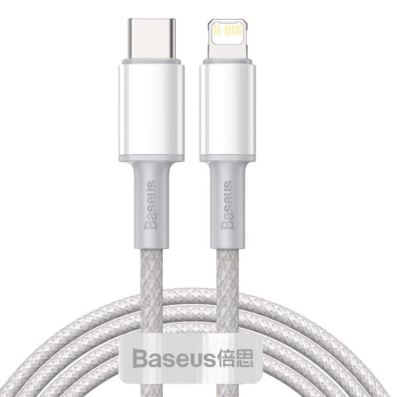 Câble USB-C vers Lightning Baseus Haute Densité Tressé, 20W, PD, 2m - Blanc
