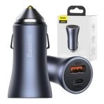 Chargeur de voiture Baseus Golden Contactor Pro, USB + USB-C, QC4.0+, PD, SCP, 40W (Gris)