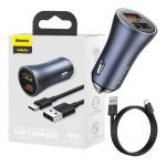 Chargeur de voiture Baseus Golden Contactor Pro, 2x USB, 40W (Gris) + câble USB-C 1m (Noir)
