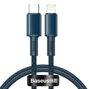 Câble tressé haute densité Baseus USB-C vers Lightning, PD, 20W, 2m - Bleu