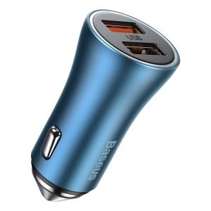 Chargeur de voiture Baseus Golden Contactor Pro, 2x USB, 40W - Bleu