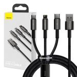 Câble USB 3 en 1 Baseus Tungsten Gold - Micro USB / USB-C / Lightning - 3.5A - 1.5m - Noir