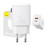 Chargeur rapide compact Baseus, USB, USB-C, 20W - Blanc