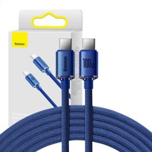 Câble USB-C vers USB-C Baseus Crystal Shine, 100W, 2m - Bleu