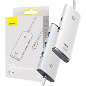 Hub USB-C 4-en-1 Baseus Lite Series - 4x USB 3.0 + USB-C, 25cm - Blanc
