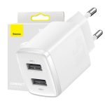 Chargeur rapide compact Baseus, 2x USB, 10.5W - Blanc