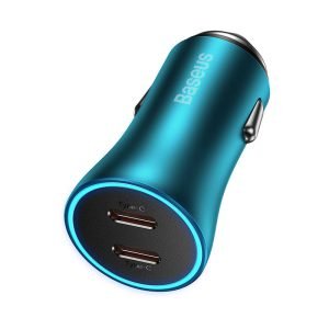 Chargeur de voiture Baseus Golden Contactor Pro, 2x USB-C, 40W - Bleu
