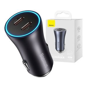Chargeur de voiture Baseus Golden Contactor Pro, 2x USB-C, 40W - Gris Foncé