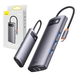 Hub 7-en-1 Baseus Metal Gleam Series, USB-C vers 3x USB 3.0 + HDMI + USB-C PD + VGA + Ethernet RJ45