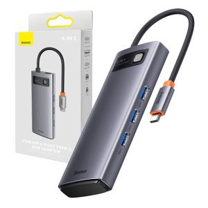 Hub 6 en 1 Baseus Metal Gleam Series, USB-C vers 3x USB 3.0 + USB-C PD + microSD/SD