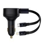 Chargeur de voiture Baseus Enjoyment avec câble USB-C + Lightning 3A, 30W - Noir