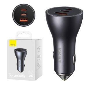 Chargeur de voiture Baseus Golden Contactor Pro - 2x USB-C, 1x USB, 65W - Gris