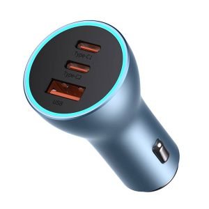 Chargeur de voiture Baseus Golden Contactor Pro, 2x USB-C, 1x USB, 65W - Bleu