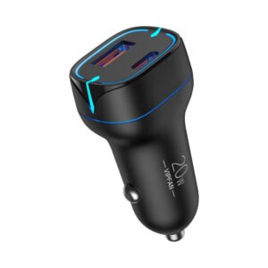 Chargeur de voiture Vipfan C11 - USB + USB-C - PD 20W + QC 3.0 - LED - Noir