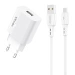Chargeur secteur Vipfan E01, 1x USB, 2.4A + câble Micro USB - Blanc