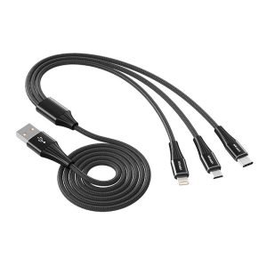Câble USB 3 en 1 Vipfan X16 USB-C/Lightning/Micro 66W 3.5A - Noir