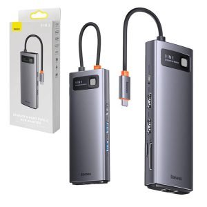 Hub 9-en-1 Baseus Metal Gleam Series, USB-C vers 2x USB 3.0, 2x HDMI, USB 2.0, USB-C PD, Ethernet, microSD/SD