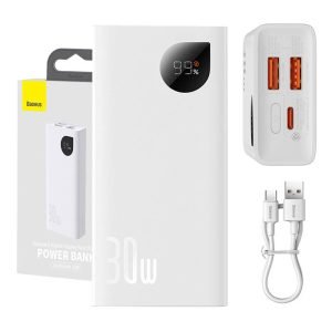 Batterie externe Baseus Adaman2 10000mAh, 2xUSB, USB-C, 30W - Blanc