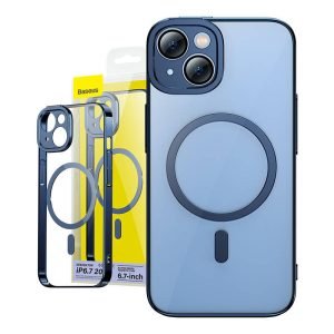 Coque magnétique transparente Baseus Glitter et verre trempé pour iPhone 14 Plus - Bleu