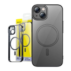 Coque transparente et magnétique avec verre trempé Baseus Glitter pour iPhone 14 Plus - Noir