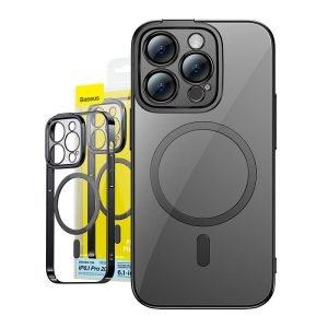 Coque magnétique transparente Baseus Glitter avec verre trempé pour iPhone 14 Pro - Noir