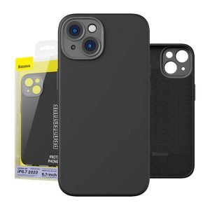 Ensemble Coque en Silicium Liquide et Verre Trempé Baseus pour iPhone 14 Plus - Noir