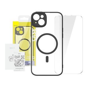 Coque magnétique transparente et verre trempé Baseus Frame pour iPhone 14 Plus - Noir