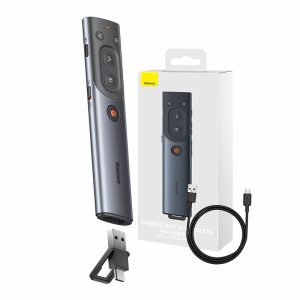 Télécommande multifonctionnelle Baseus Orange Dot pour présentation, pointeur laser rouge - Gris