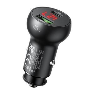 Chargeur de voiture Mcdodo CC-7030, USB + USB-C, avec affichage, 45W - Noir