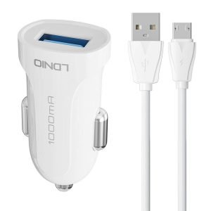 Chargeur de voiture LDNIO DL-C17, 1x USB, 12W + câble Micro USB - Blanc