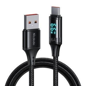 Câble USB vers USB-C Mcdodo CA-1080 avec écran, 66W, 6A, 1.2m - Noir