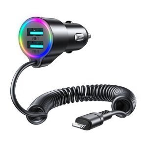 Chargeur de voiture Joyroom JR-CL25, 2x USB + câble Lightning - Noir