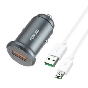 Chargeur de voiture Foneng C15 avec câble USB vers Micro USB - 4A - Gris