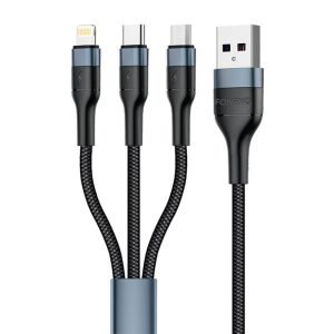 Câble 3en1 USB vers USB-C / Micro USB / Lightning - Foneng X51 - 3A, 1,2m - Noir