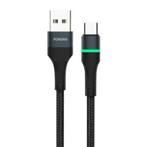 Câble USB vers USB-C Foneng X79, LED, tressé, 66W, 1m - Noir