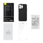 Coque magnétique Baseus Synthetic Fiber pour iPhone 14 Pro - Noir + Verre trempé + Kit de nettoyage