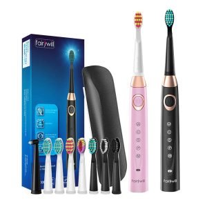 Brosses à dents soniques avec tête et étui FairyWill FW-508 - Noir et Rose