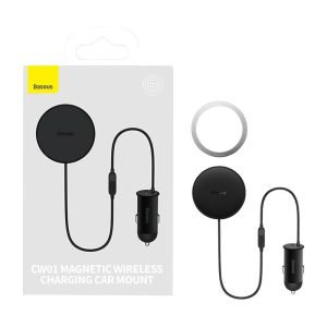 Support Magnétique pour téléphone de voiture Baseus CW01 avec chargeur USB-A 15W + 25W - Noir