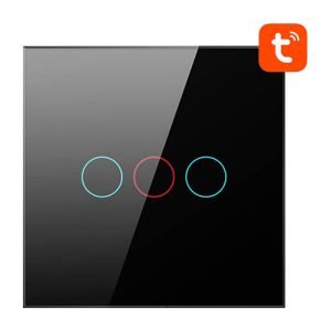 Interrupteur de lumière intelligent ZigBee Avatto LZTS02-EU-B3 3 voies sans neutre TUYA - Noir