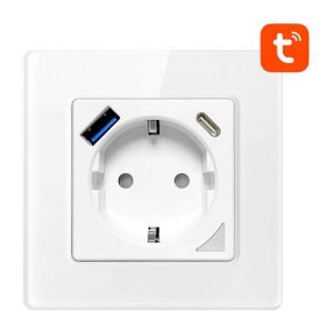 Prise murale intelligente WiFi Avatto N-WOT10-USB-W TUYA avec USB et USB-C - Blanche