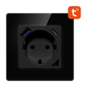 Prise murale intelligente WiFi Avatto N-WOT10-USB-B TUYA USB et USB-C - Noir