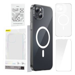 Coque magnétique transparente Baseus pour iPhone 13 avec protège-écran en verre trempé et kit de nettoyage