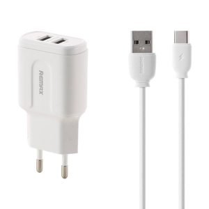 Chargeur mural Remax RP-U22 - 2x USB 2.4A - Blanc + Câble USB-C