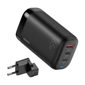 Chargeur mural Remax RP-U55 - 2x USB-C, USB - EU 65W - Noir