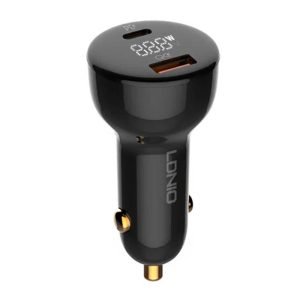 Chargeur voiture LDNIO C101, USB + USB-C, 100W avec câble USB-C vers USB-C - Noir