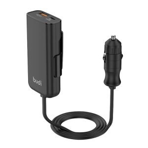 Chargeur de voiture Budi 105W, USB + USB-C, PD + QC 3.0 - Noir