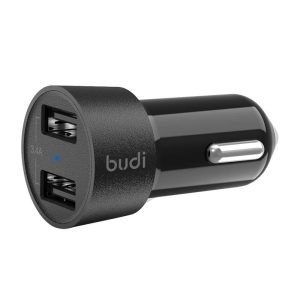 Chargeur de voiture LED Budi, 2x USB, 3.4A - Noir