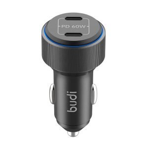 Chargeur de voiture Budi 2xUSB-C 60W