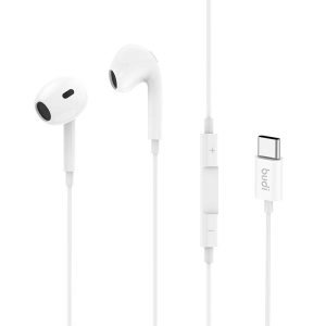 Écouteurs filaires USB-C Budi 1.2m - Blanc